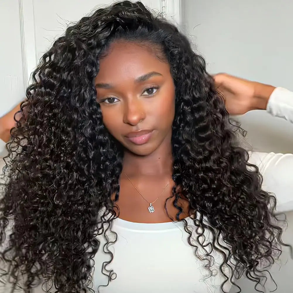 100% Human Hair 13x6 HD Transparent Deep Wave Lace Frontal Wigs 13x4 Water Curly Lace Front Wig 30 40 Inch Kinky Brazilian Black