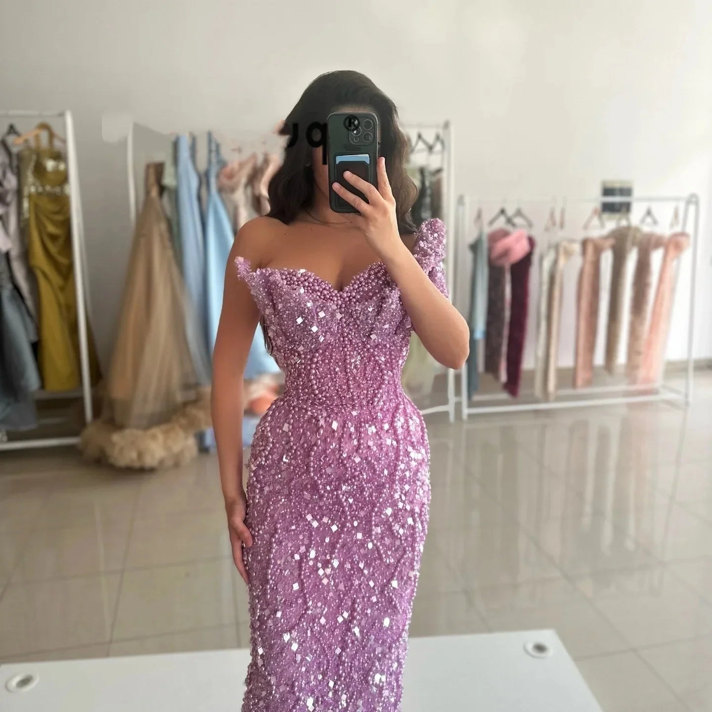 Sweetheart Neck One Shoulder Gown Beaded Sequins Floor Length Dress Party Customized