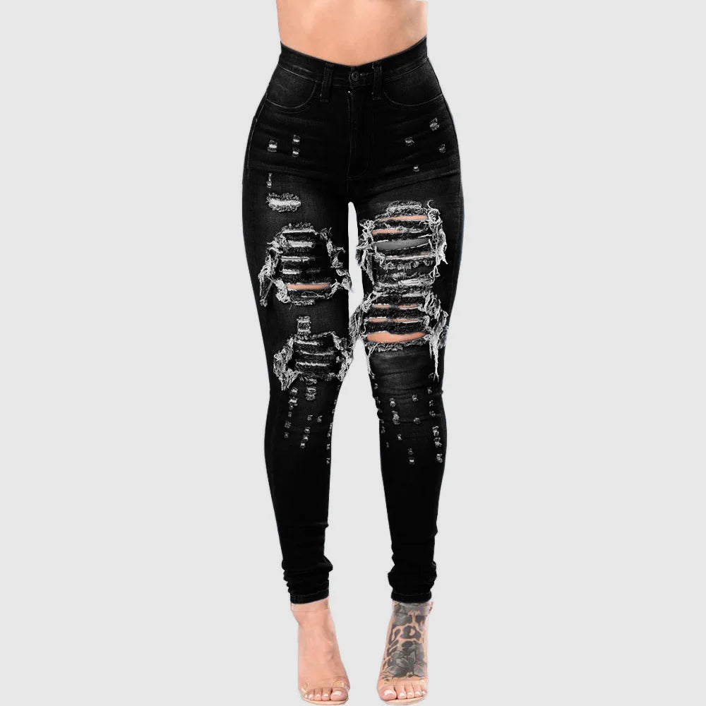 High Waist Ripped Jeans Skinny Denim Pencil Pants Casual Slim Trousers