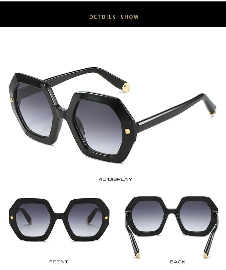 KAMMPT Oversized Men Sunglasses Fashion Hexagon Frame Gradient Shades Eyewear Women 2023 Trendy Ins Popular Brand Sun Glasses