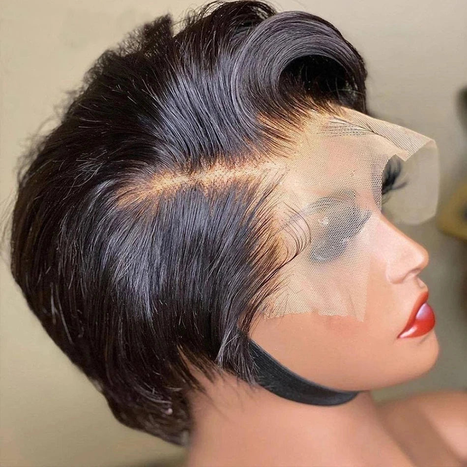 Straight Pixie Cut Short Bob Wigs Human Hair 13x4 Transparent Lace Front Human Hair Wig T Part Lace Wig Brazilian Hair For Women