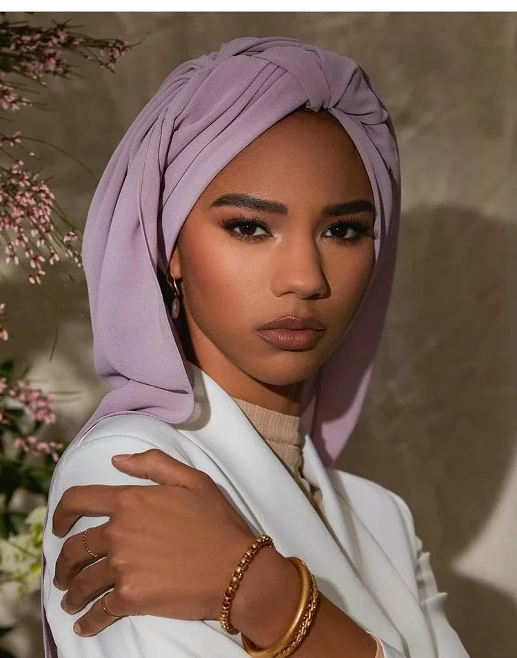 Fashion Pearl Chiffon Hijab Shawls of Muslim Women Solid Color Head Wraps Scarf