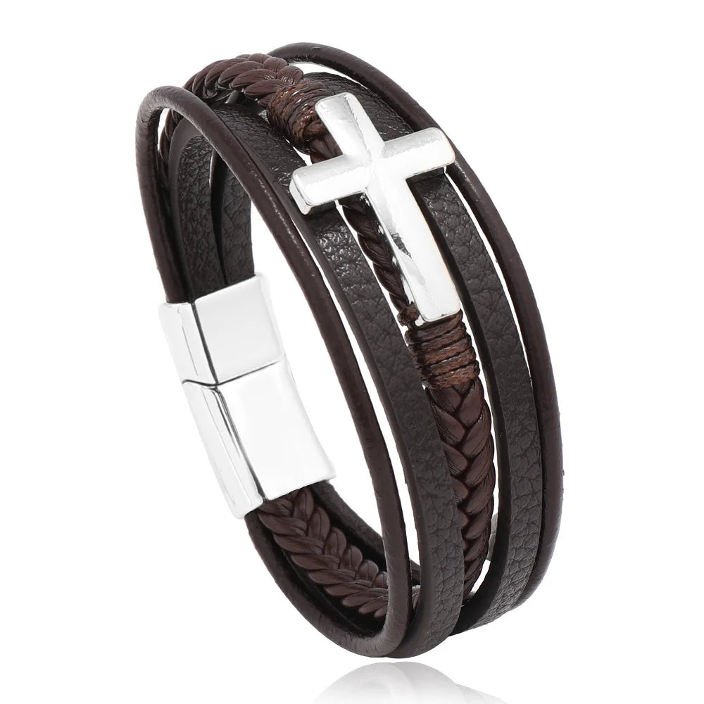 Trendy Leather Bracelets Men  Steel Multilayer Braided Rope Bracelets For Male Bracelets Jewelry Pulsera Hombre