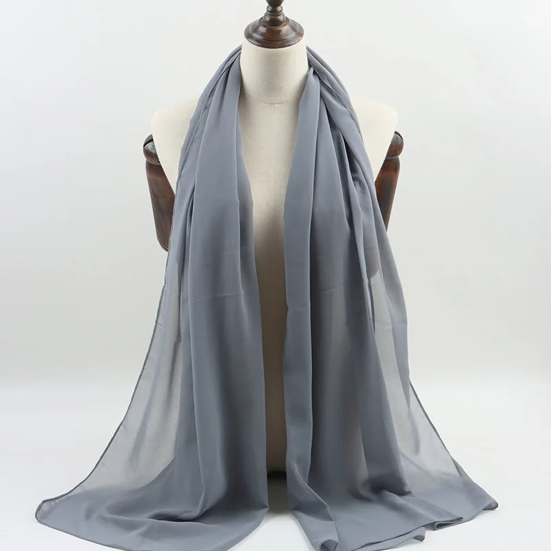 Fashion Pearl Chiffon Hijab Shawls of Muslim Women Solid Color Head Wraps Scarf