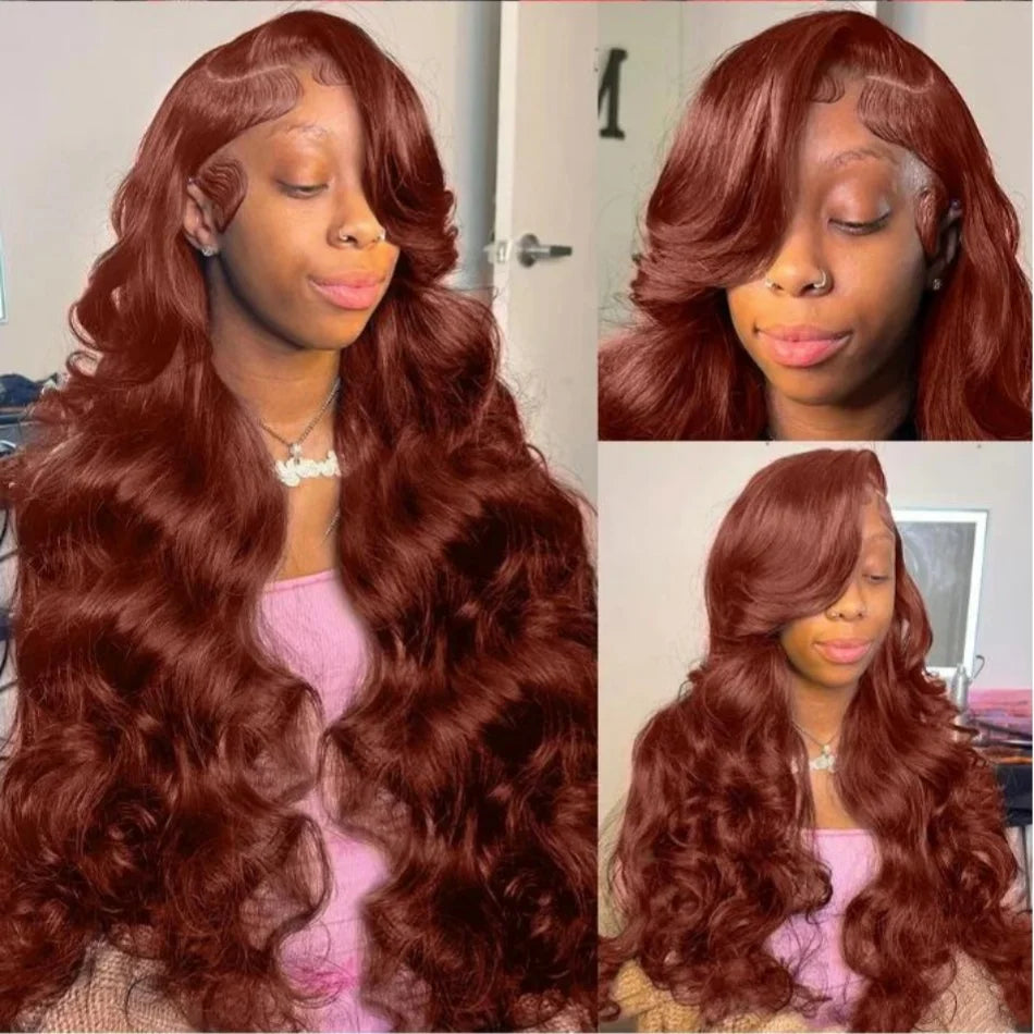 13x6 Reddish Brown Body Wave HD 13x4 Lace Frontal Human Hair Wig Colored Brazilian 100% Human Hair Wigs For Women Pre Plucked