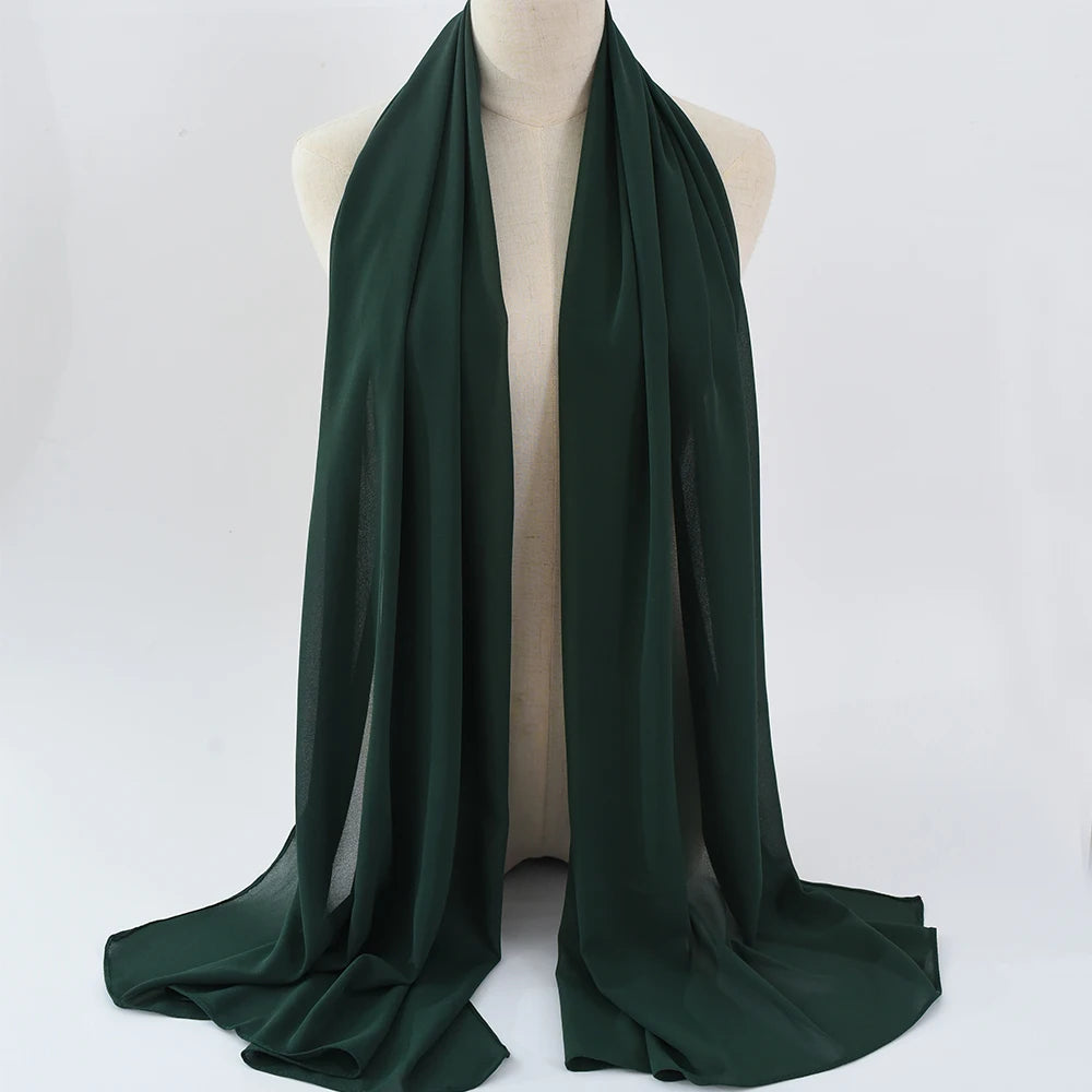 Fashion Pearl Chiffon Hijab Shawls of Muslim Women Solid Color Head Wraps Scarf