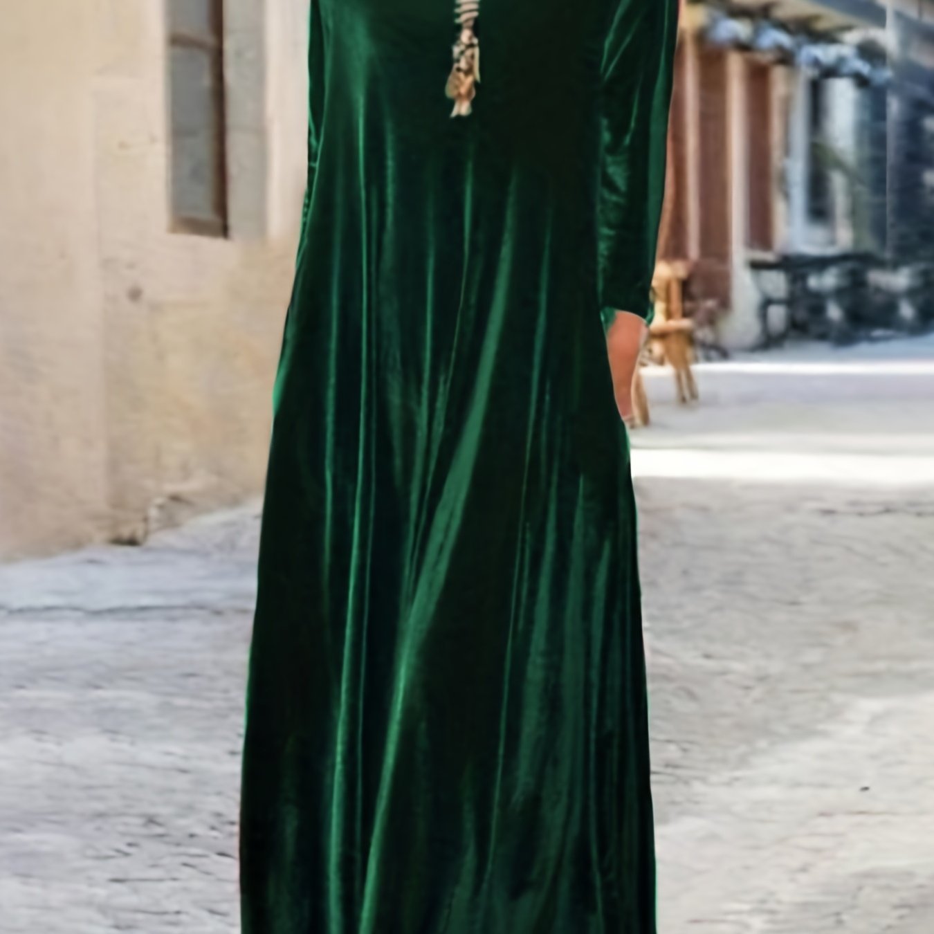 Plus Size Elegant Velvet Dress - Women's Long Sleeve Round Neck Loose Maxi Dresses for Special Occasions