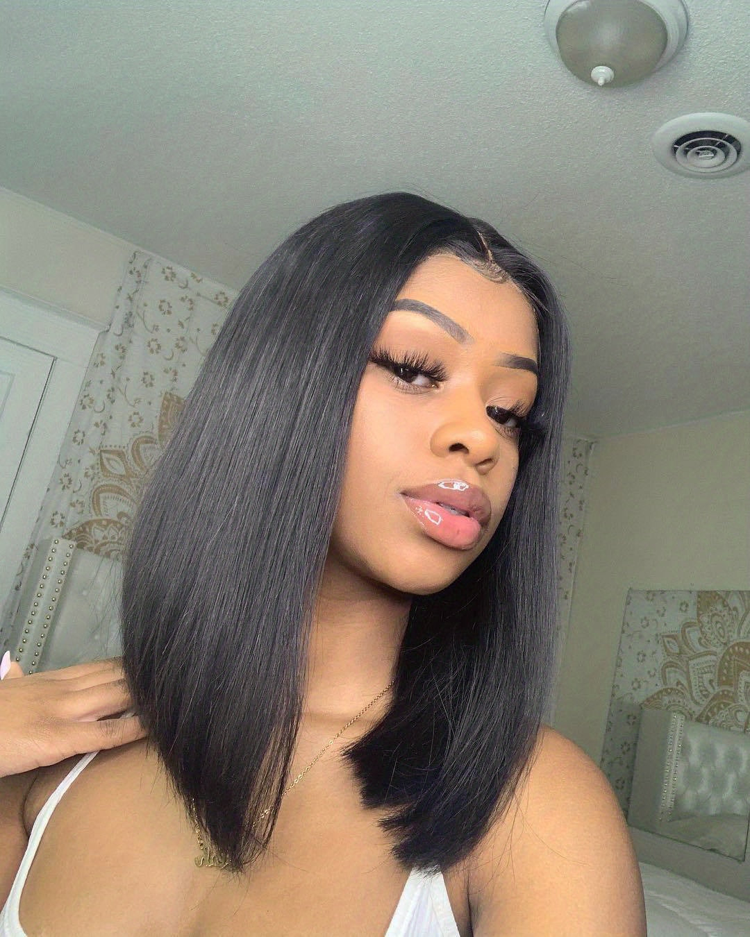 180% 4x4 Human Hair Wig Straight Bob Wig Human Hair Lace Front Wigs 180 Density 4x4 HD Transparent Lace Closure Bob Wig Brazilian Virgin Human Hair Pre Plucked Short Bob Wigs Straight Hair Natural Color - Lena & Miles Exquisite Boutique LLC.