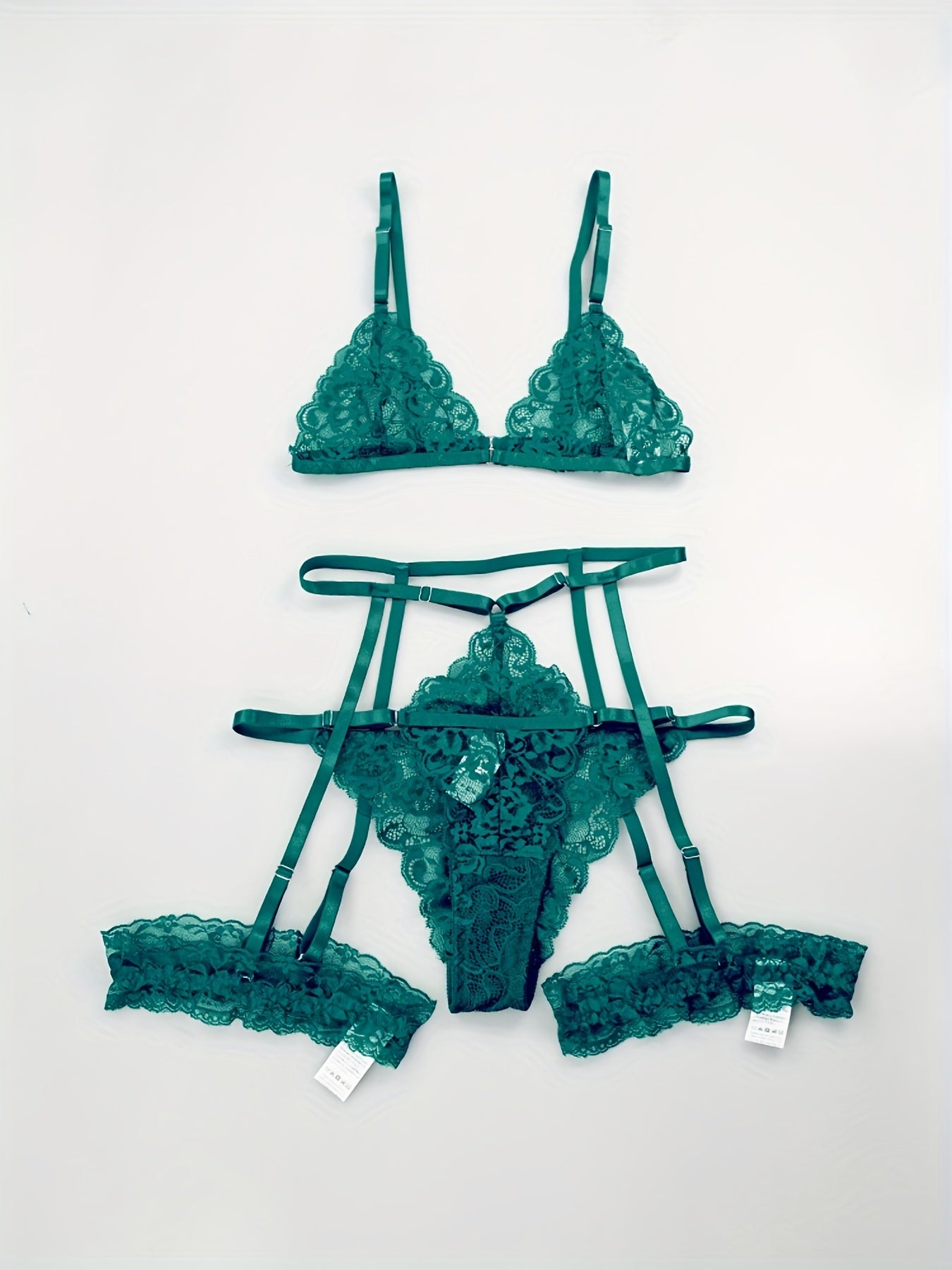 Sultry Floral Lace Lingerie Set - Sheer Bra, Garter Belt, G-String, Leg Ring - Women's Sexy Underwear for Confidence Boost