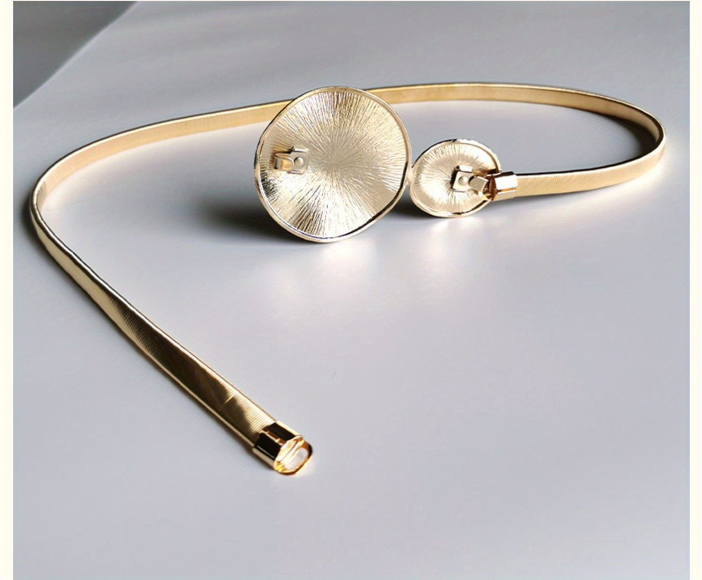 Elegant Golden Double Circle Elastic Belt for Dresses and Coats - Trendy and Stylish Waistband