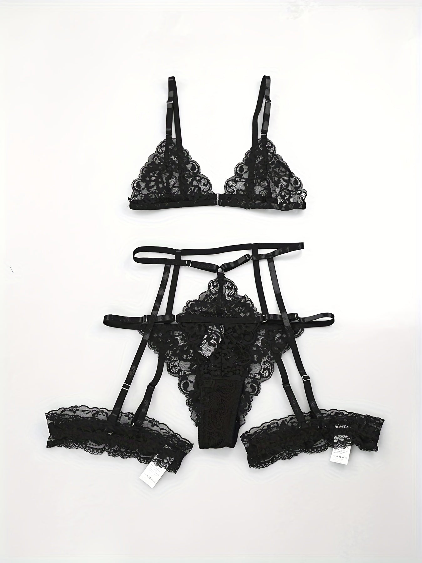 Sultry Floral Lace Lingerie Set - Sheer Bra, Garter Belt, G-String, Leg Ring - Women's Sexy Underwear for Confidence Boost