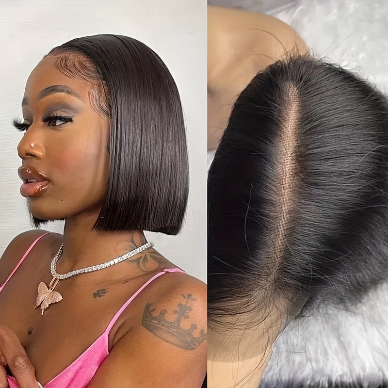 180% 4x4 Human Hair Wig Straight Bob Wig Human Hair Lace Front Wigs 180 Density 4x4 HD Transparent Lace Closure Bob Wig Brazilian Virgin Human Hair Pre Plucked Short Bob Wigs Straight Hair Natural Color - Lena & Miles Exquisite Boutique LLC.