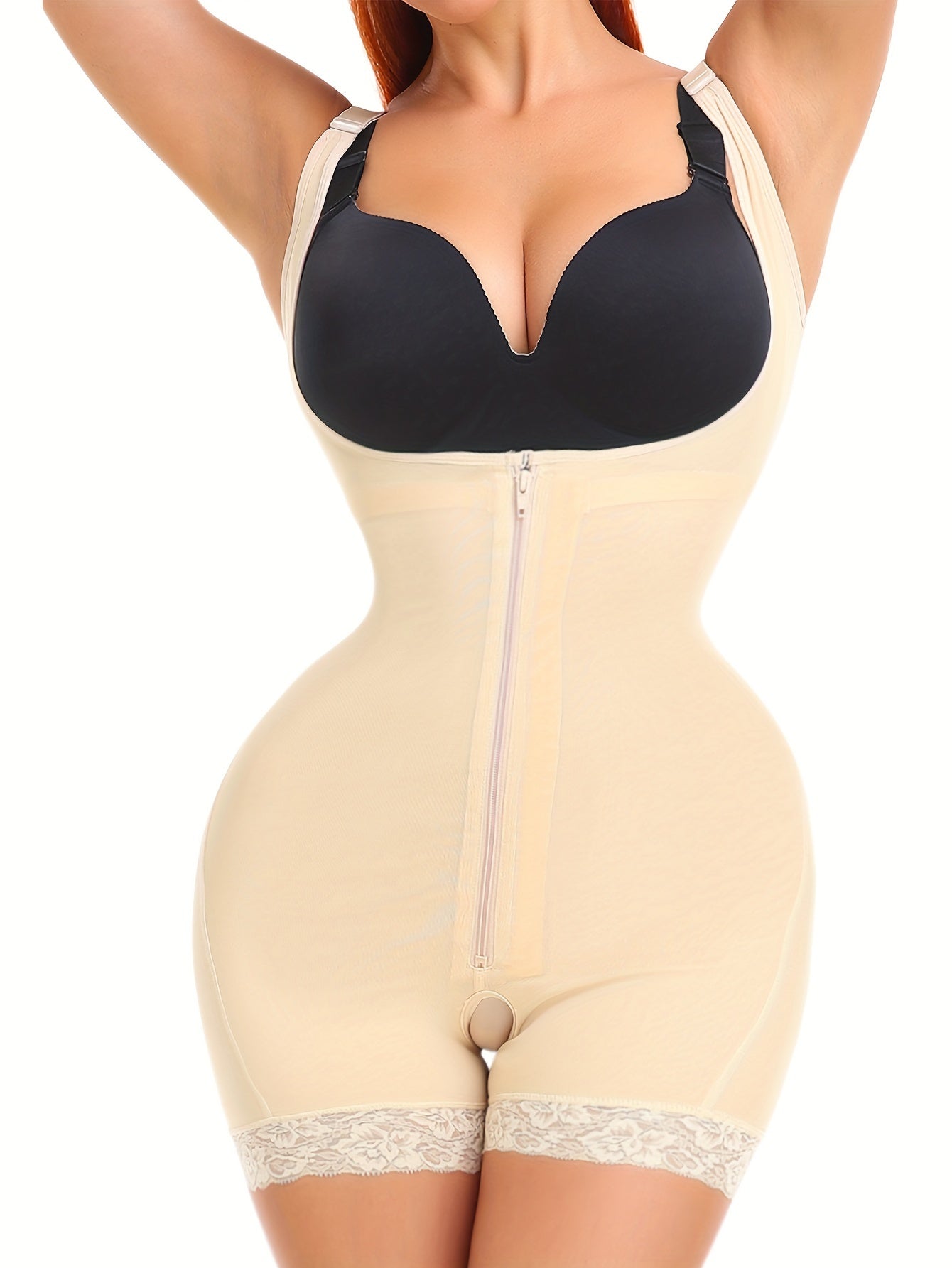 Women's High-Waist Full Body Shaper With Zipper, Open Crotch, Adjustable Straps, Mid-Level Compression, Butt Lifter, Thigh Slimmer Bodysuits - Lena & Miles Exquisite Boutique LLC.