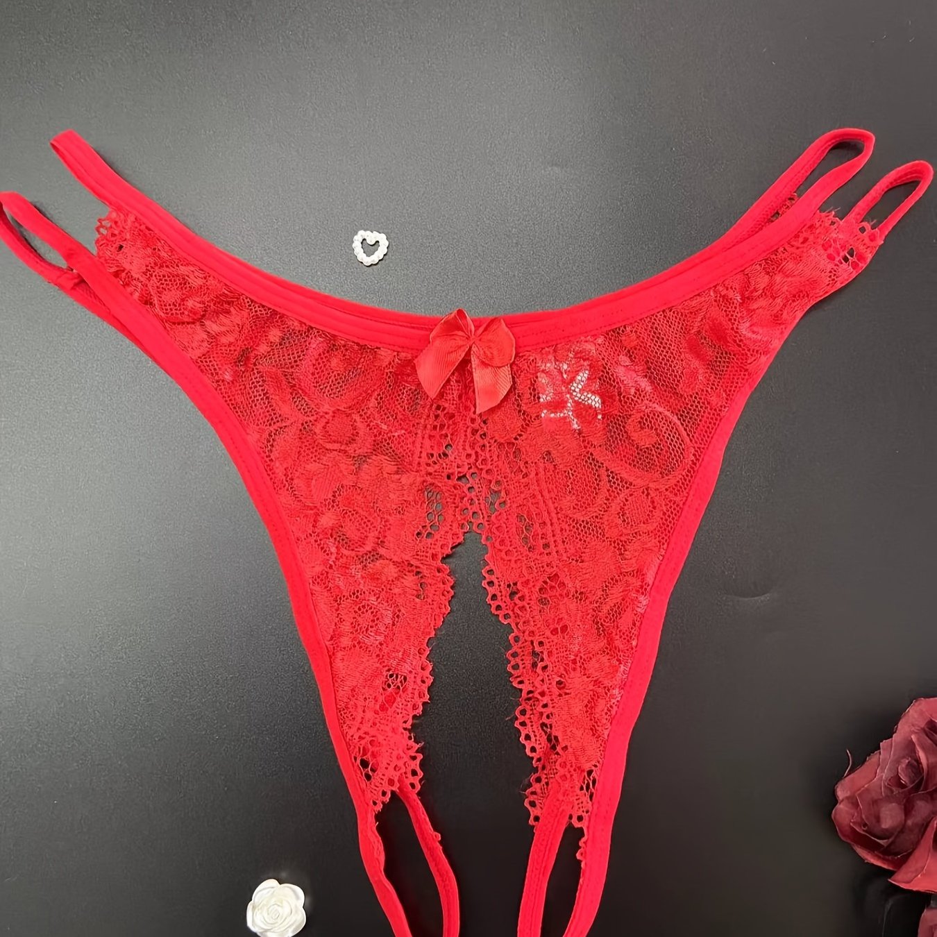 1/6 pcs Exquisite Floral Lace Mesh Thongs - Hollow Out Open Crotch Design, Breathable, Comfortable, Sexy Women's Lingerie & Underwear for Romantic Nights - Soft, Stretchy, and Delicate Fabric
