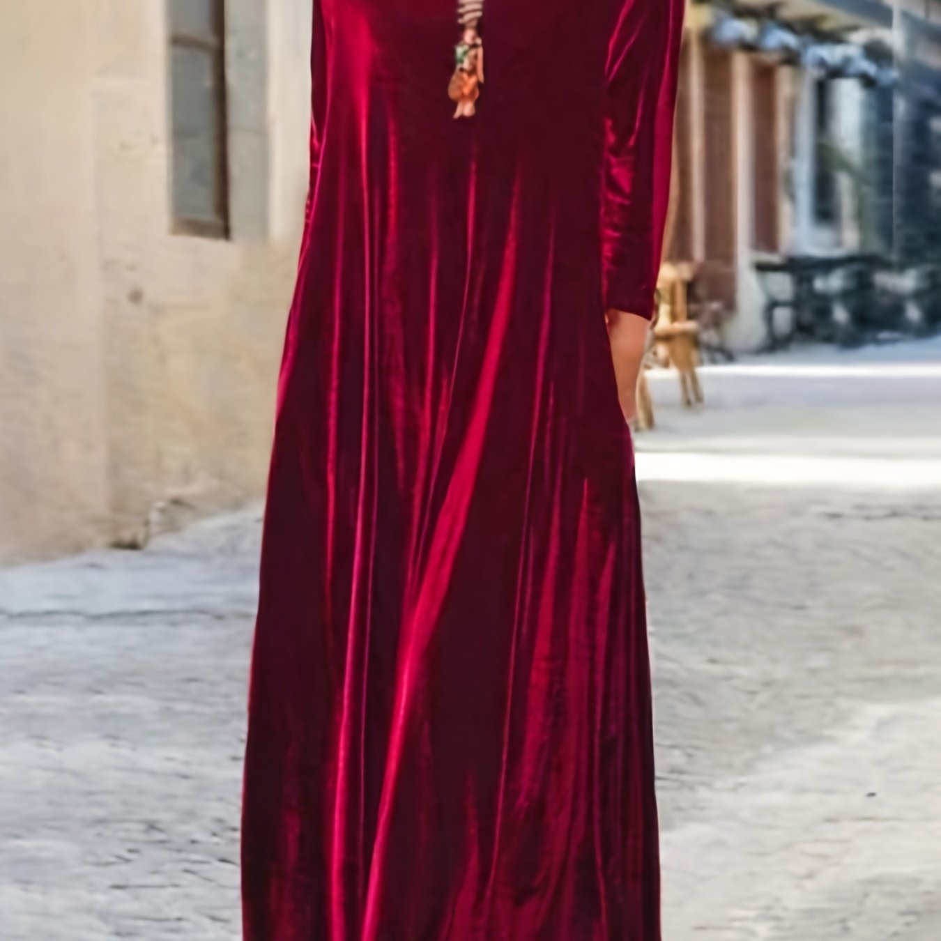 Plus Size Elegant Velvet Dress - Women's Long Sleeve Round Neck Loose Maxi Dresses for Special Occasions