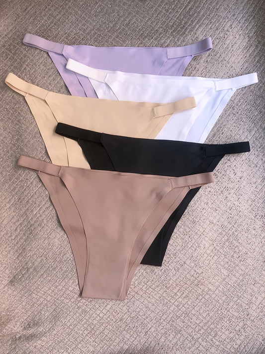 5 Pack Solid Seamless Low Waist Panties, Comfortable Daily Thongs, Women's Lingerie & Underwear