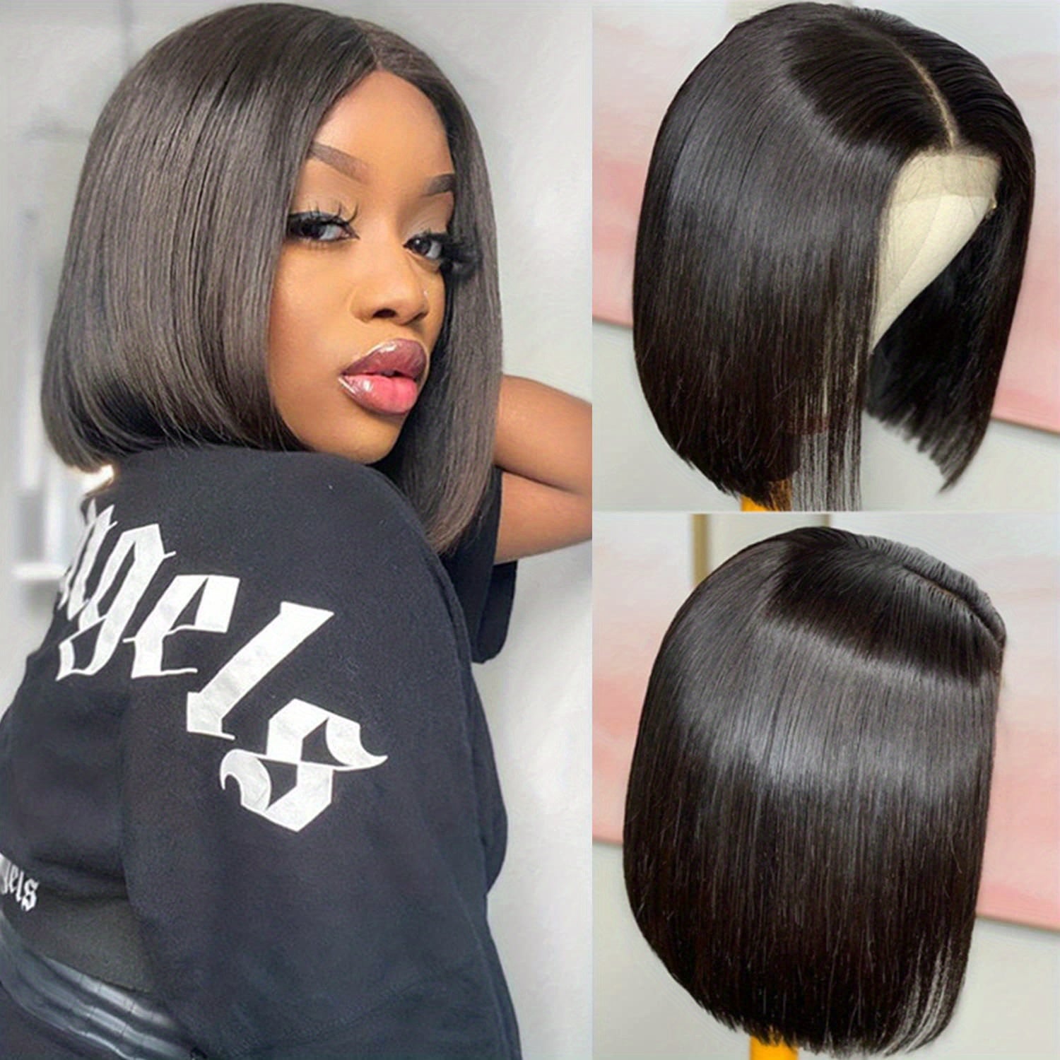 180% 4x4 Human Hair Wig Straight Bob Wig Human Hair Lace Front Wigs 180 Density 4x4 HD Transparent Lace Closure Bob Wig Brazilian Virgin Human Hair Pre Plucked Short Bob Wigs Straight Hair Natural Color - Lena & Miles Exquisite Boutique LLC.