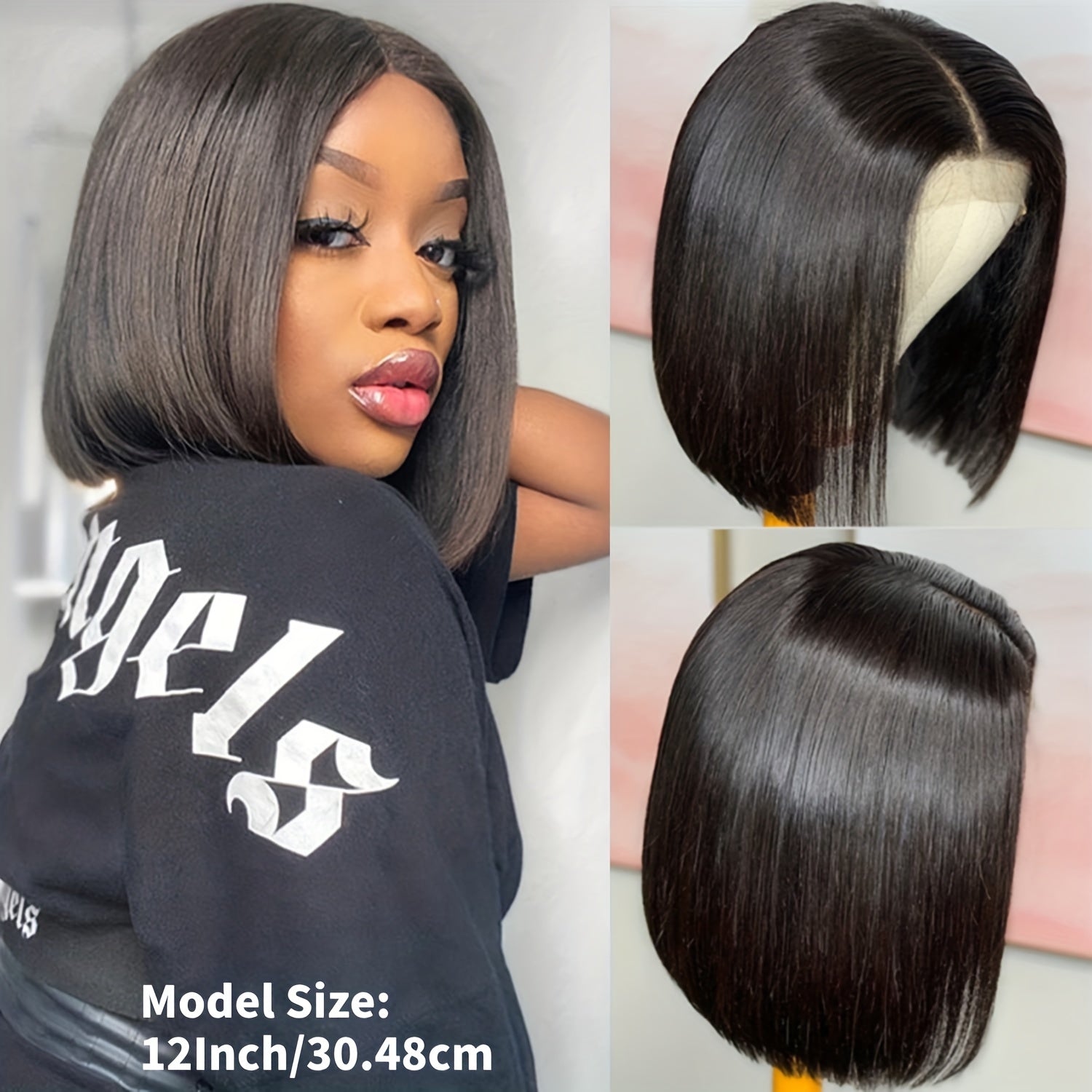 180% 4x4 Human Hair Wig Straight Bob Wig Human Hair Lace Front Wigs 180 Density 4x4 HD Transparent Lace Closure Bob Wig Brazilian Virgin Human Hair Pre Plucked Short Bob Wigs Straight Hair Natural Color - Lena & Miles Exquisite Boutique LLC.