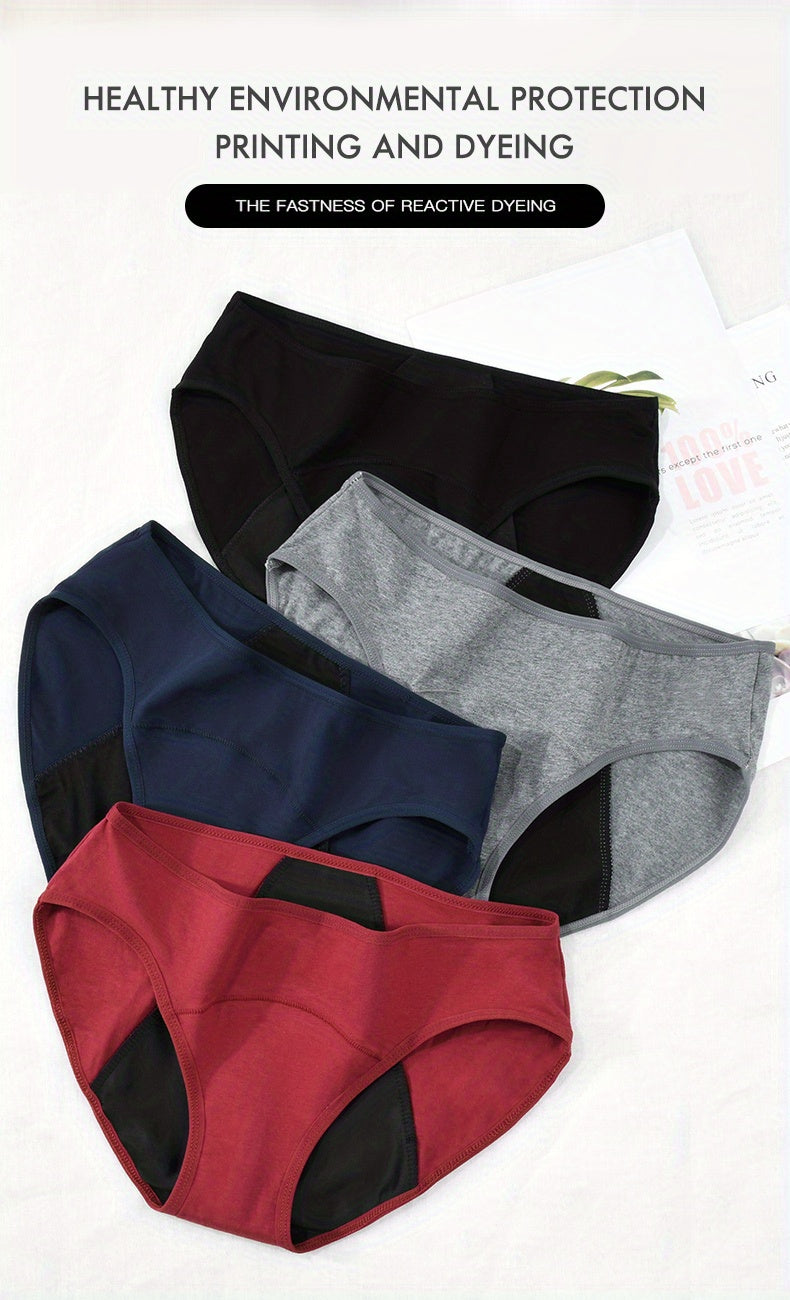 3pcs Simple Period Panties, Comfort Mid-high Waist Physiological Briefs, Breathable Postpartum Panty, Menstruation Panties, Women's Underwear & Lingerie - Lena & Miles Exquisite Boutique LLC.