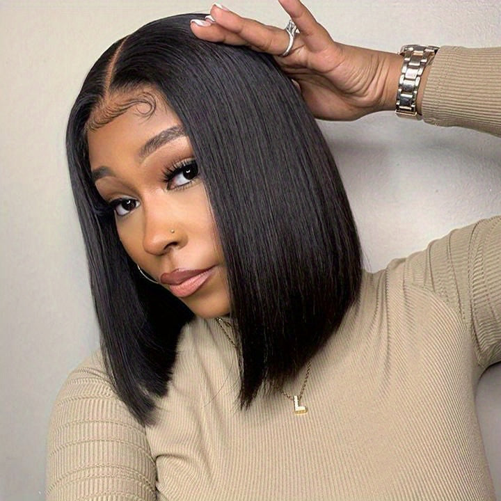 180% 4x4 Human Hair Wig Straight Bob Wig Human Hair Lace Front Wigs 180 Density 4x4 HD Transparent Lace Closure Bob Wig Brazilian Virgin Human Hair Pre Plucked Short Bob Wigs Straight Hair Natural Color - Lena & Miles Exquisite Boutique LLC.