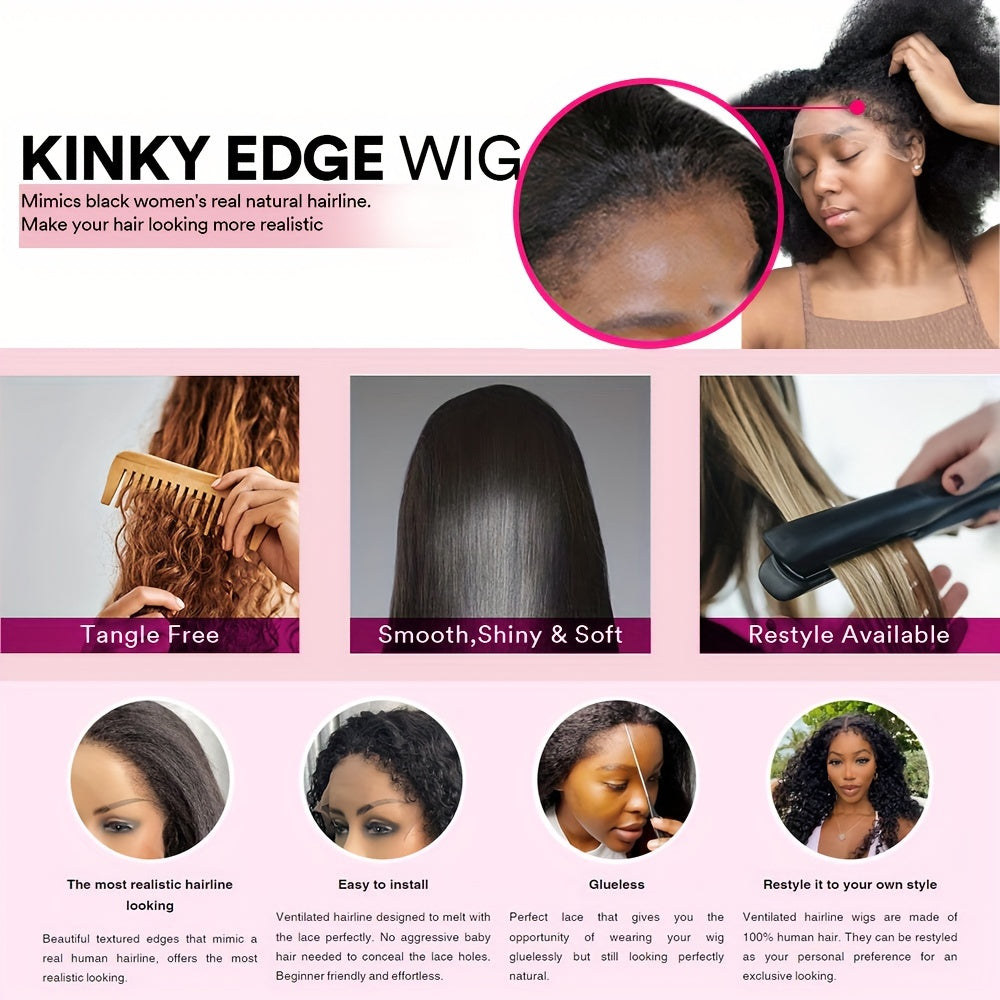 180% Density Afro Kinky Curly Lace Wig - Lace Wigs With 4B Hairline, Transparent HD Lace, Preplucked Mongolian Hair, 13x4 Lace Frontal, Kinky Edges, Real Natural Hairline, Fluffy Hair For Women - Lena & Miles Exquisite Boutique LLC.