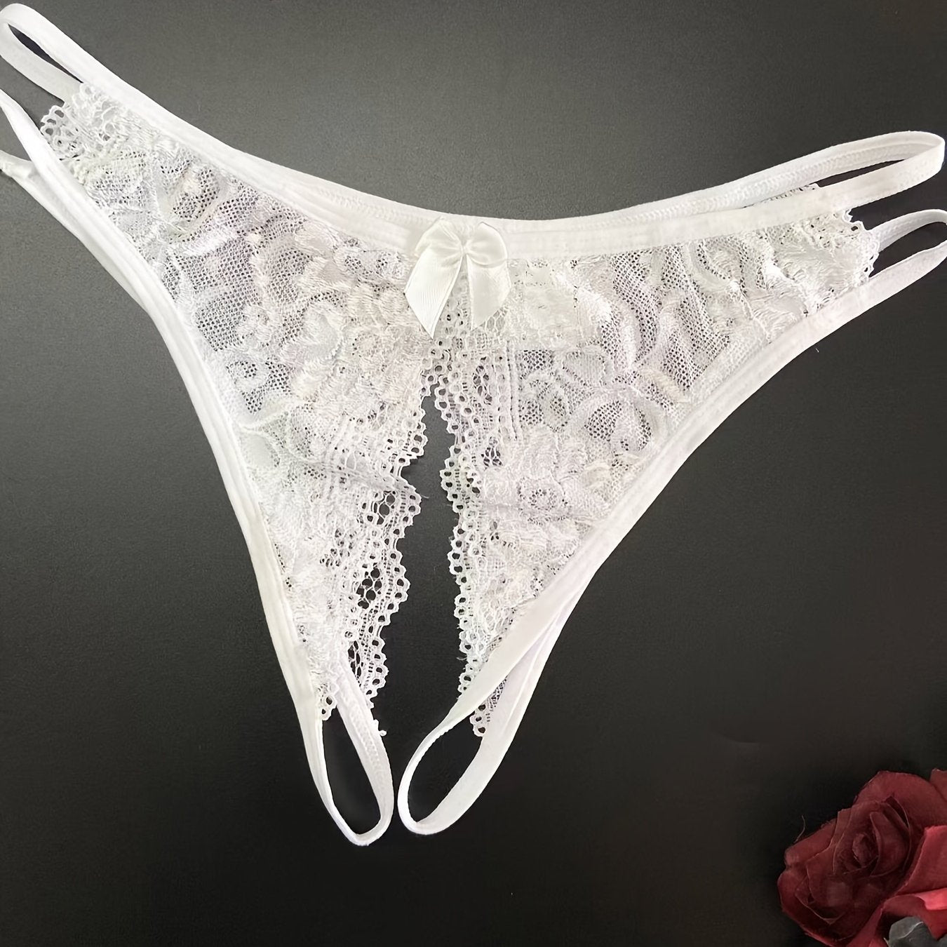 1/6 pcs Exquisite Floral Lace Mesh Thongs - Hollow Out Open Crotch Design, Breathable, Comfortable, Sexy Women's Lingerie & Underwear for Romantic Nights - Soft, Stretchy, and Delicate Fabric