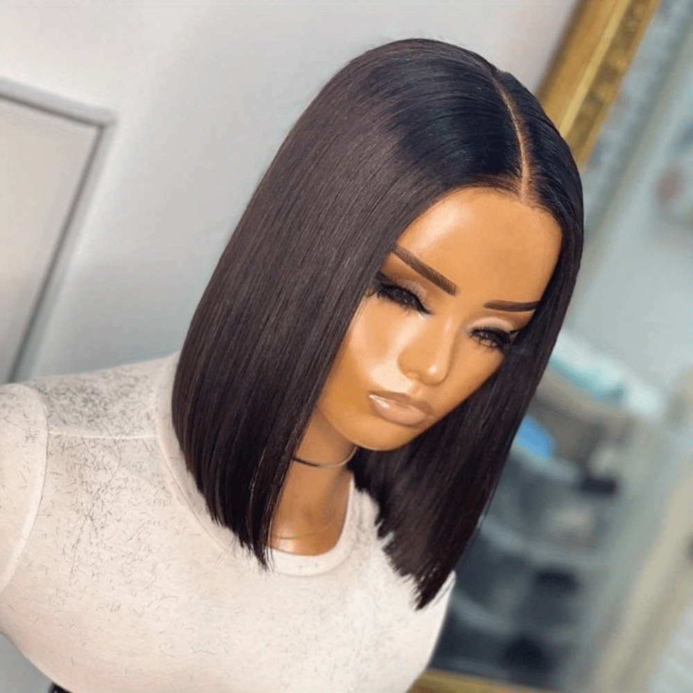 180% 4x4 Human Hair Wig Straight Bob Wig Human Hair Lace Front Wigs 180 Density 4x4 HD Transparent Lace Closure Bob Wig Brazilian Virgin Human Hair Pre Plucked Short Bob Wigs Straight Hair Natural Color - Lena & Miles Exquisite Boutique LLC.
