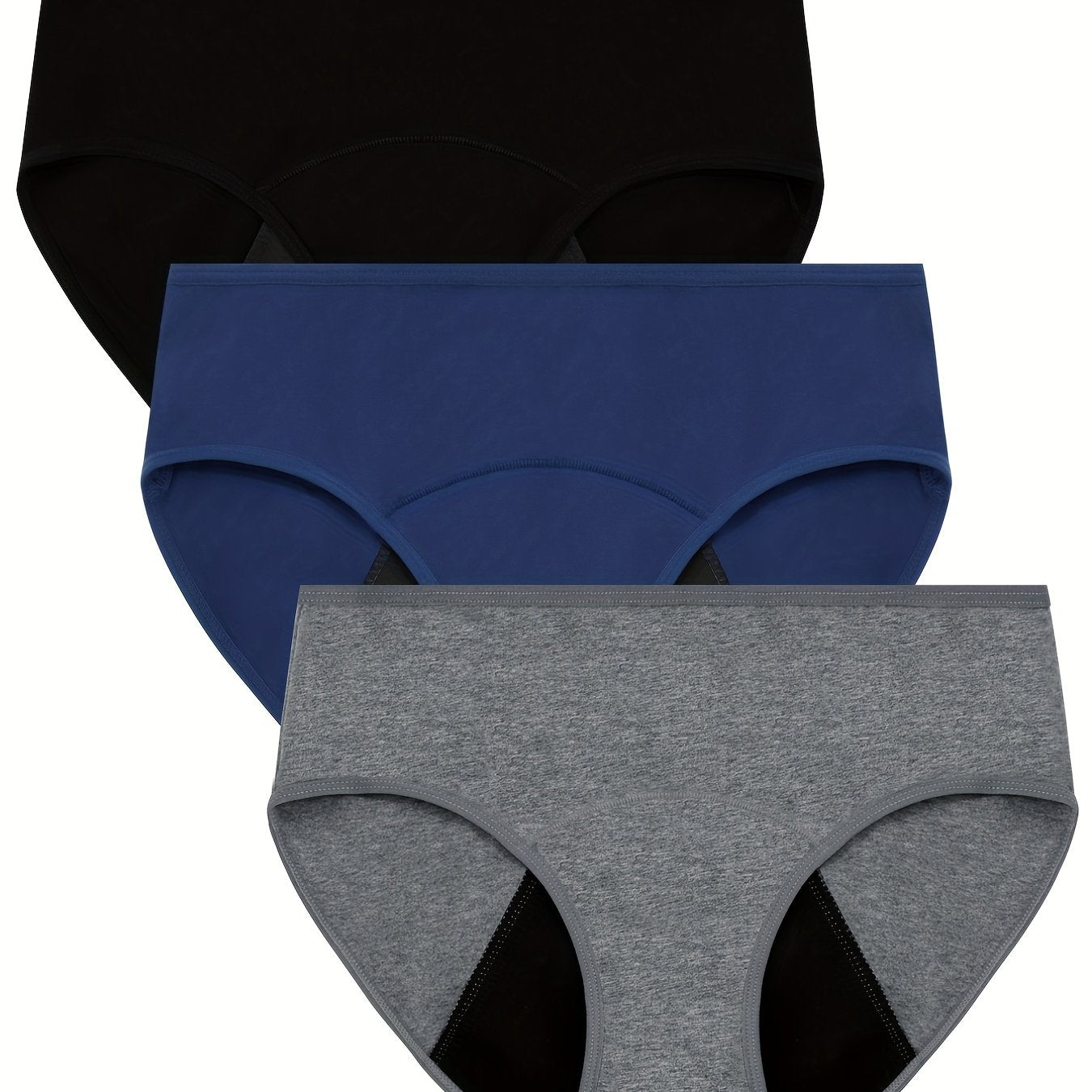 3pcs Simple Period Panties, Comfort Mid-high Waist Physiological Briefs, Breathable Postpartum Panty, Menstruation Panties, Women's Underwear & Lingerie - Lena & Miles Exquisite Boutique LLC.