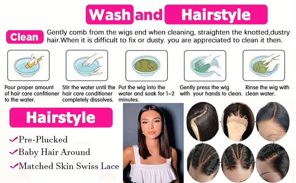 180% 4x4 Human Hair Wig Straight Bob Wig Human Hair Lace Front Wigs 180 Density 4x4 HD Transparent Lace Closure Bob Wig Brazilian Virgin Human Hair Pre Plucked Short Bob Wigs Straight Hair Natural Color - Lena & Miles Exquisite Boutique LLC.