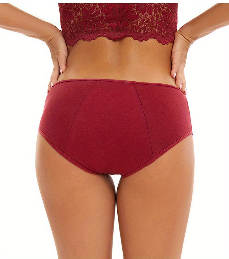 10 Pcs Comfy High Support Mid Rise Period Panties - Breathable Cotton Lingerie with Polyester Lining for Comfortable Wear - Full Coverage, Simple Solid Color Design, Anti-Leak Protection - Lena & Miles Exquisite Boutique LLC.