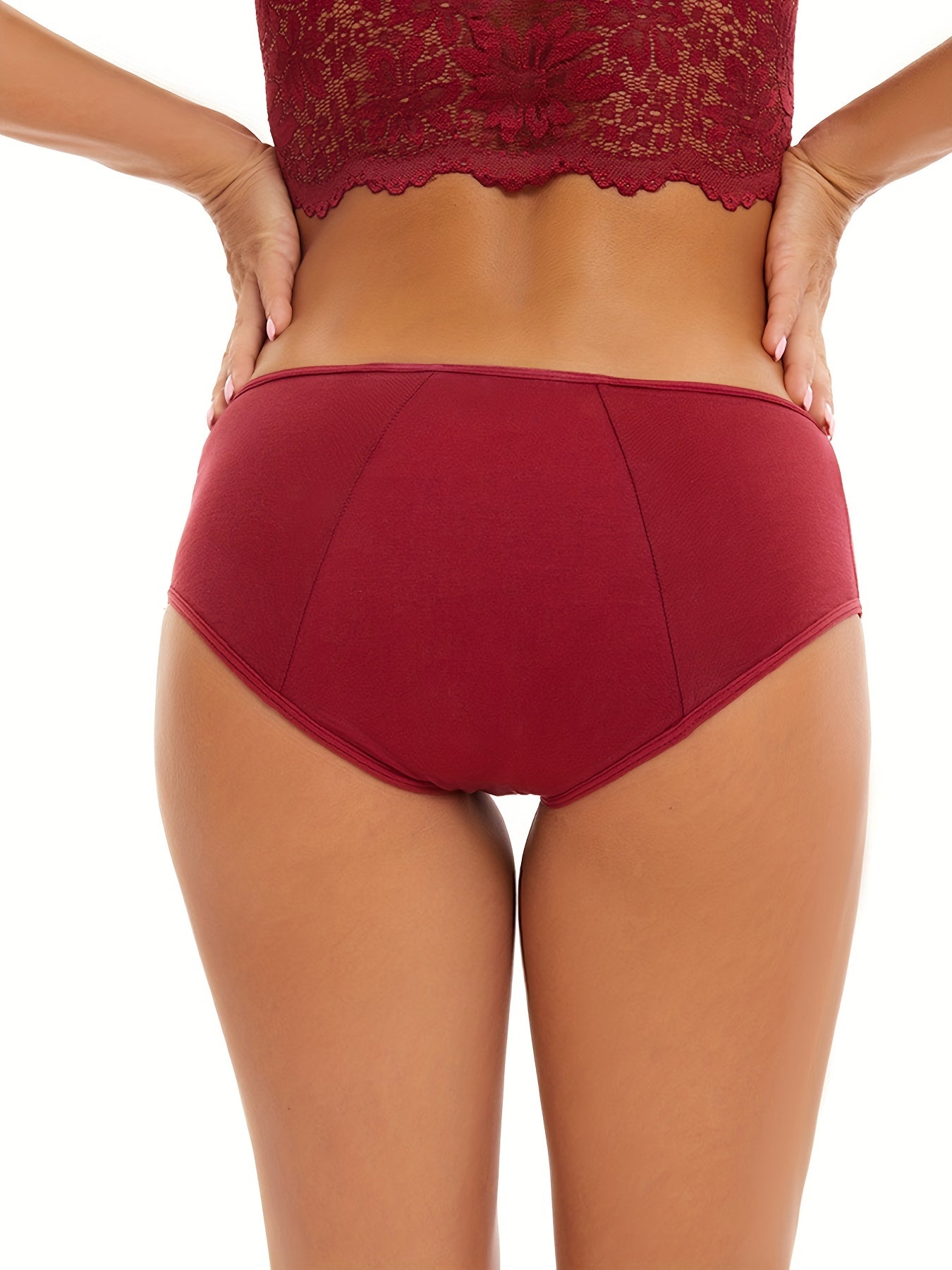 10 Pcs Comfy High Support Mid Rise Period Panties - Breathable Cotton Lingerie with Polyester Lining for Comfortable Wear - Full Coverage, Simple Solid Color Design, Anti-Leak Protection - Lena & Miles Exquisite Boutique LLC.