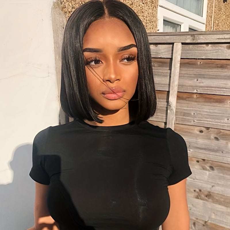 180% 4x4 Human Hair Wig Straight Bob Wig Human Hair Lace Front Wigs 180 Density 4x4 HD Transparent Lace Closure Bob Wig Brazilian Virgin Human Hair Pre Plucked Short Bob Wigs Straight Hair Natural Color - Lena & Miles Exquisite Boutique LLC.