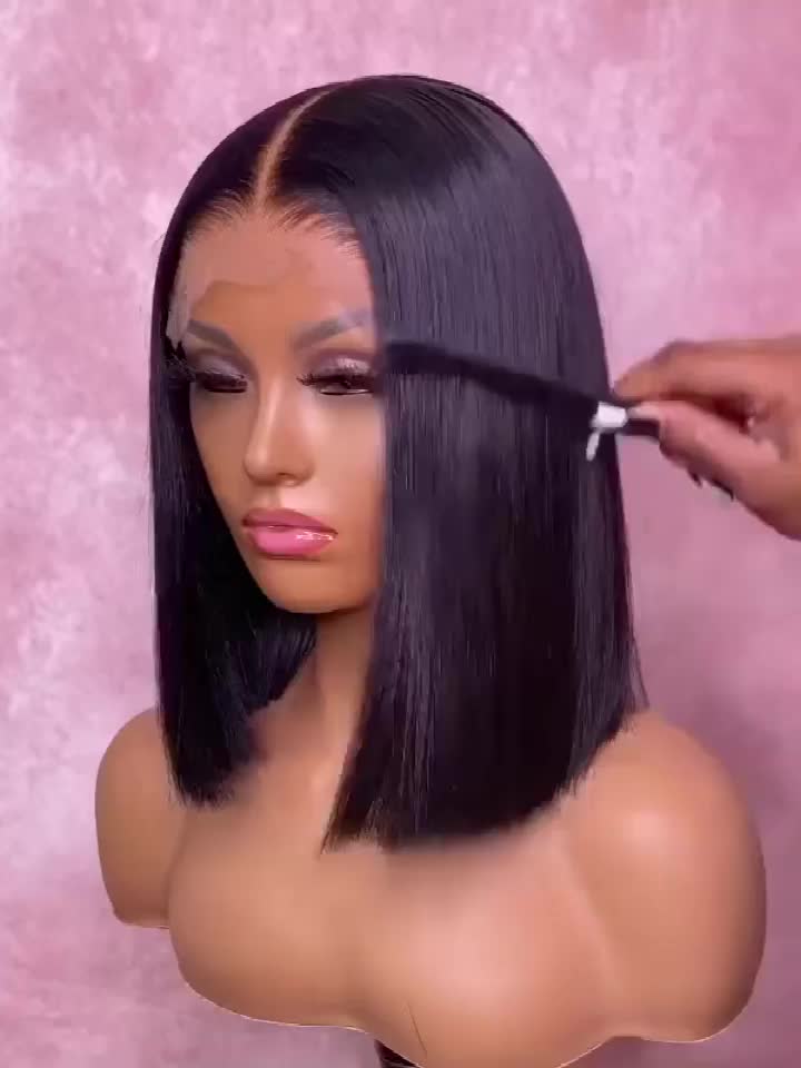 180% 4x4 Human Hair Wig Straight Bob Wig Human Hair Lace Front Wigs 180 Density 4x4 HD Transparent Lace Closure Bob Wig Brazilian Virgin Human Hair Pre Plucked Short Bob Wigs Straight Hair Natural Color - Lena & Miles Exquisite Boutique LLC.