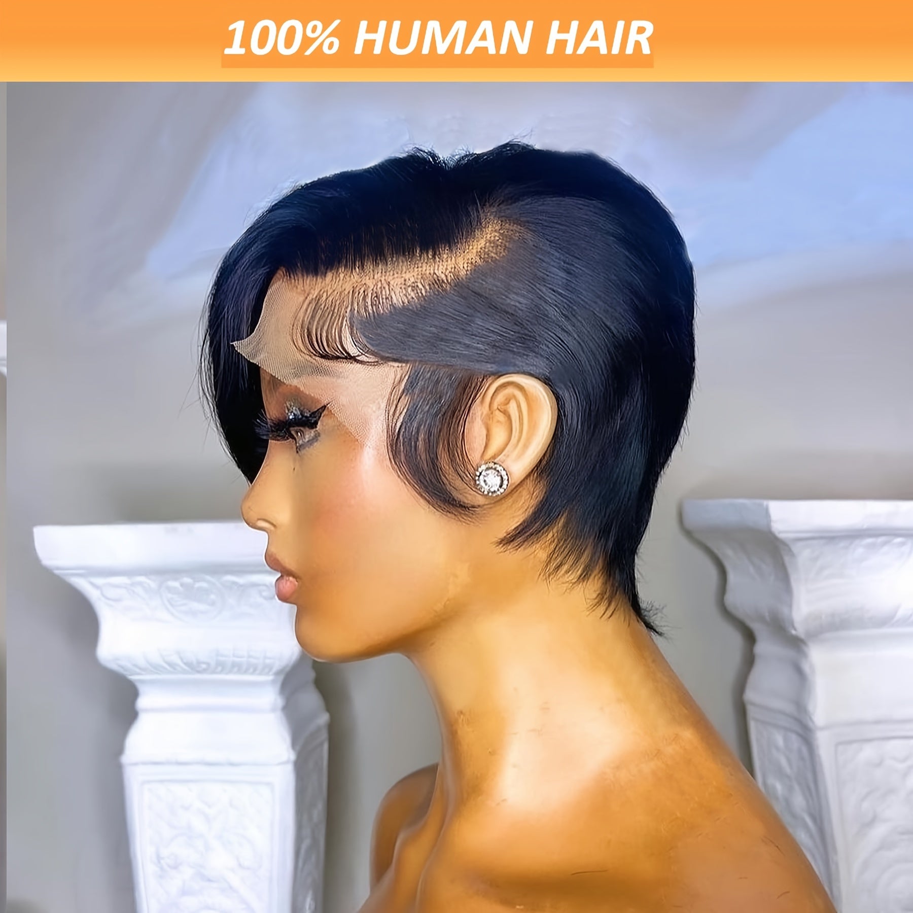 13x6x1 T Part Lace Frontal Wig Pixie Cut Wig Human Hair Wigs For Women 8 Inch 180% Density Glueless Bob Wigs Short Layered Pixie Cut Straight Human Hair Wigs Natural Black Color Short Pixie Wigs With Bangs Side Part Pixie Wig - Lena & Miles Exquisite Boutique LLC.