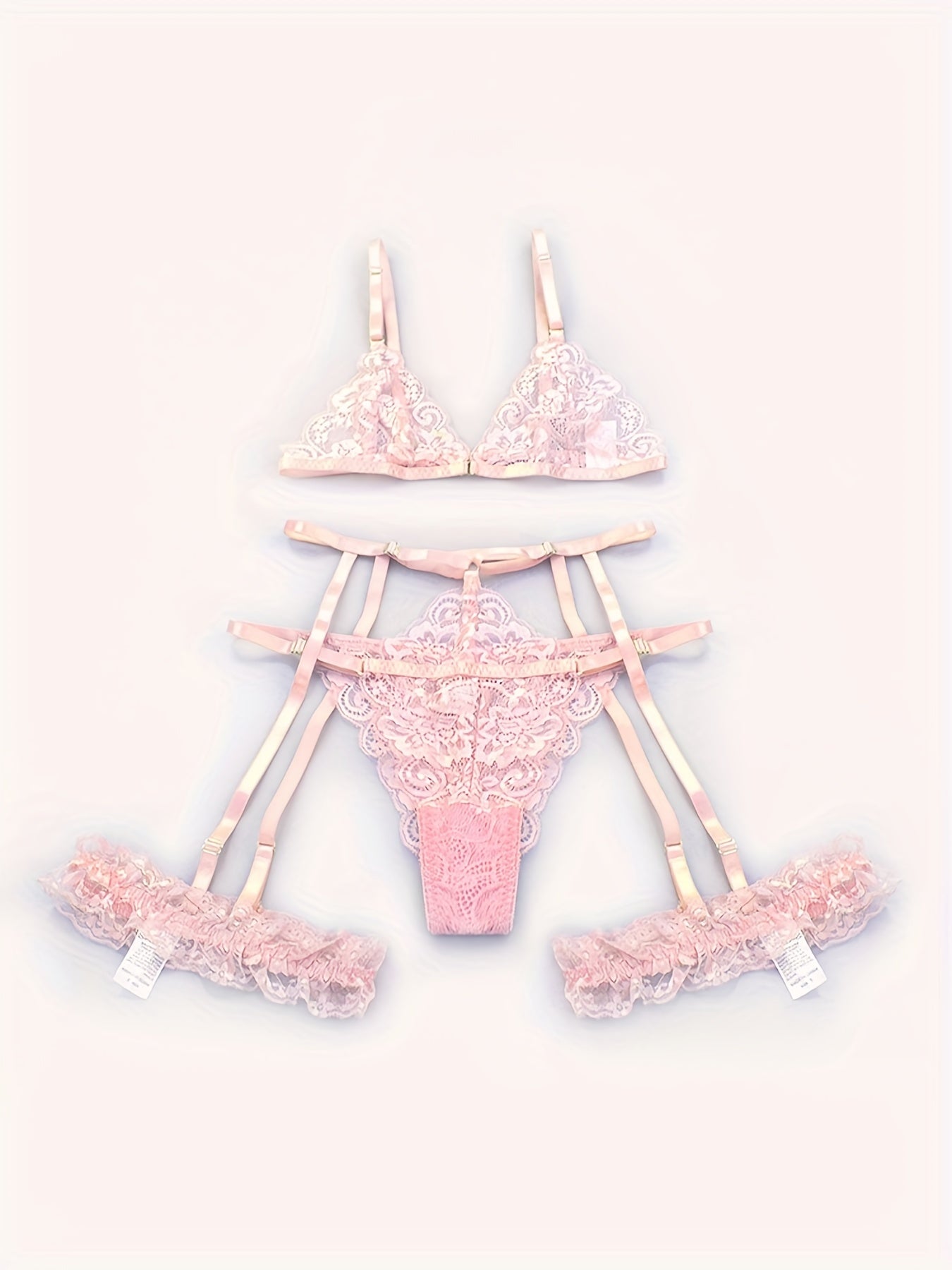 Sultry Floral Lace Lingerie Set - Sheer Bra, Garter Belt, G-String, Leg Ring - Women's Sexy Underwear for Confidence Boost