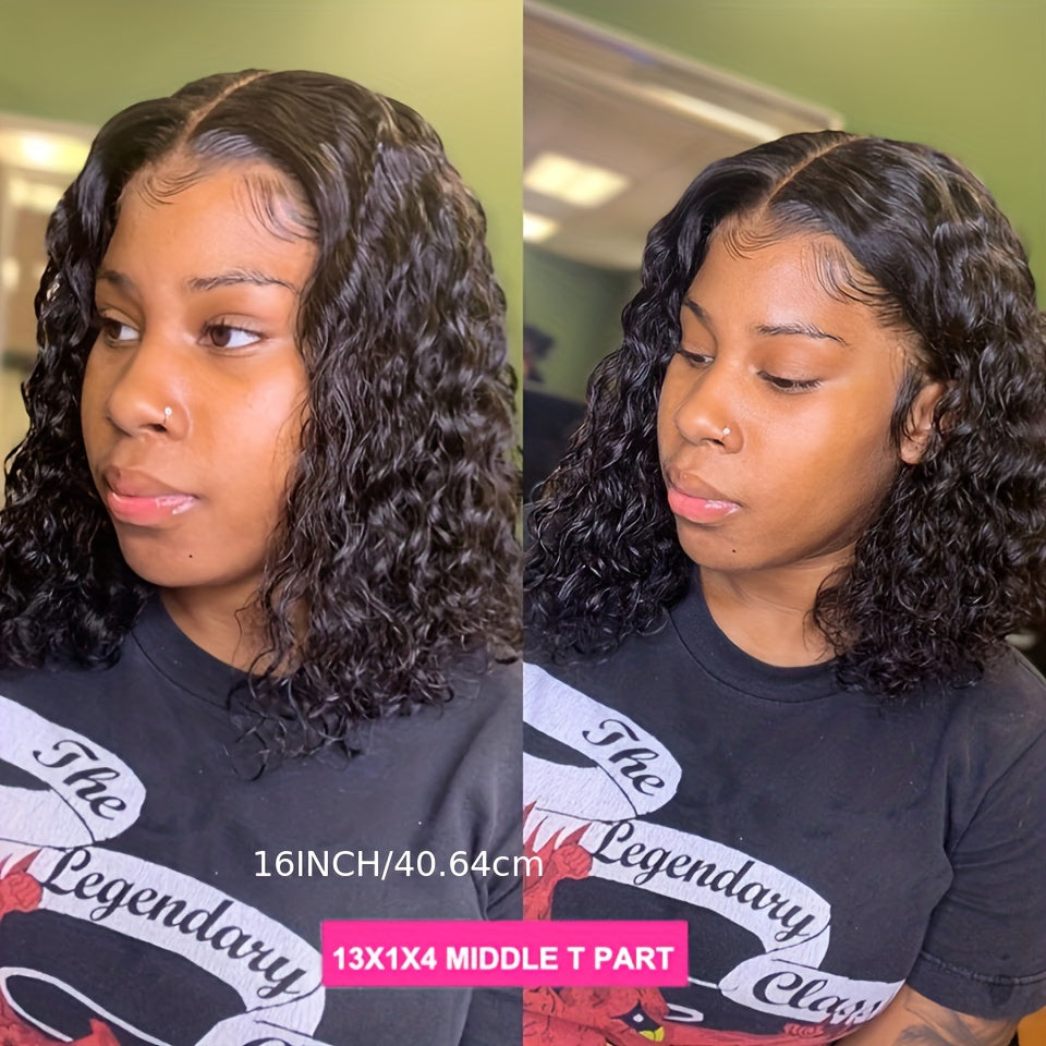 150% Density Water Wave Short Bob Wig 13x4x1 Middle T Part Lace Frontal Wig Pre Plucked Natural Hairline Cranberry Hair Remy Lace Front Human Hair Wigs For Women - Lena & Miles Exquisite Boutique LLC.