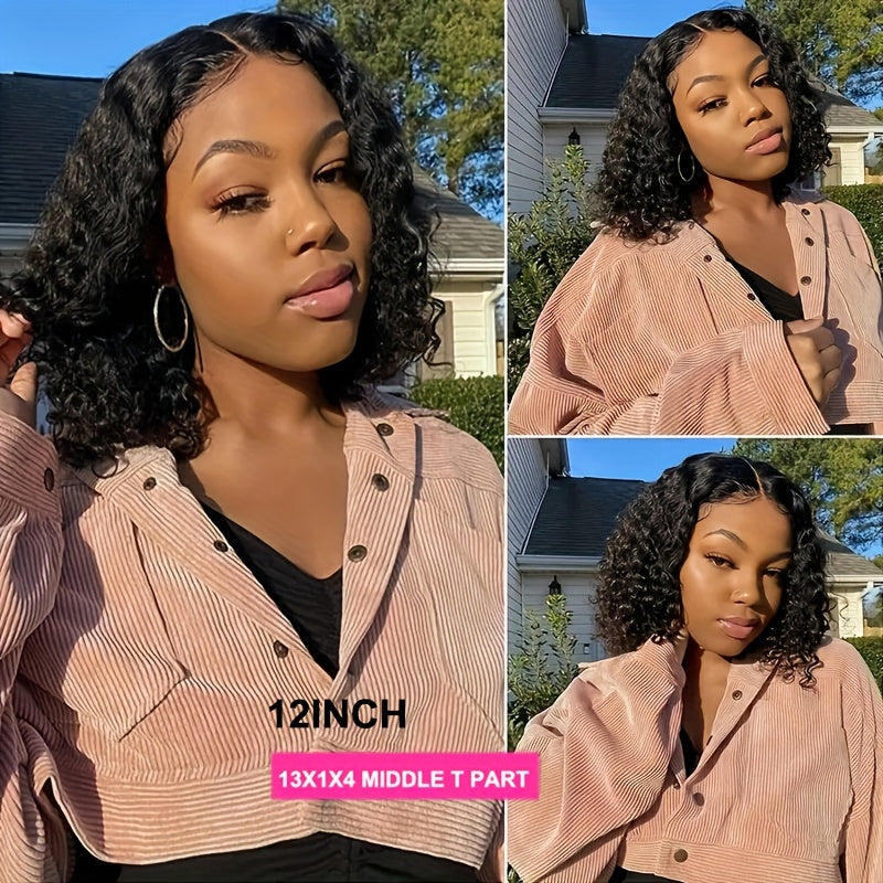 150% Density Water Wave Short Bob Wig 13x4x1 Middle T Part Lace Frontal Wig Pre Plucked Natural Hairline Cranberry Hair Remy Lace Front Human Hair Wigs For Women - Lena & Miles Exquisite Boutique LLC.