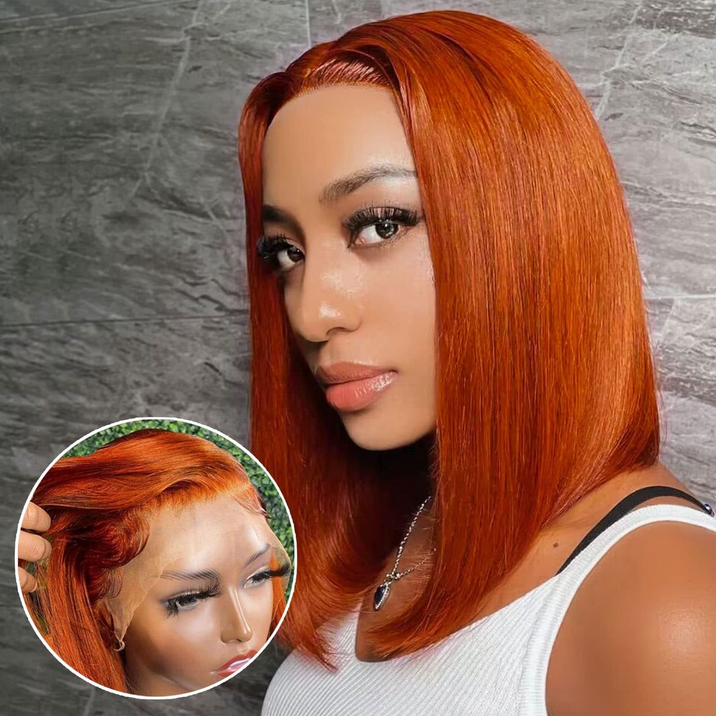 180% 13x4 Human Hair Wig Orange Bob Wig Human Hair 13x4 HD Lace Front Wigs Short Bob Lace Frontal Wigs Pre Plucked With Baby Hair Glueless For Women - Lena & Miles Exquisite Boutique LLC.
