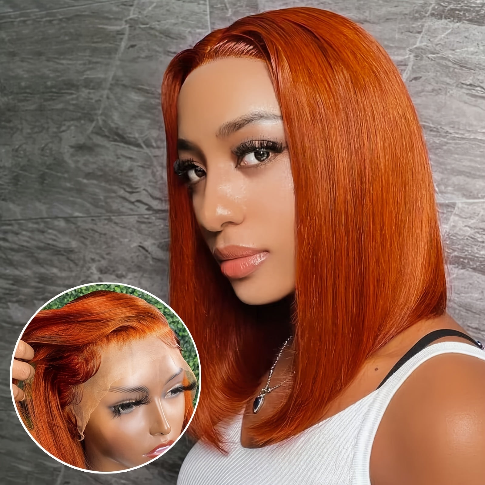 180% 13x4 Human Hair Wig Orange Bob Wig Human Hair 13x4 HD Lace Front Wigs Short Bob Lace Frontal Wigs Pre Plucked With Baby Hair Glueless For Women - Lena & Miles Exquisite Boutique LLC.