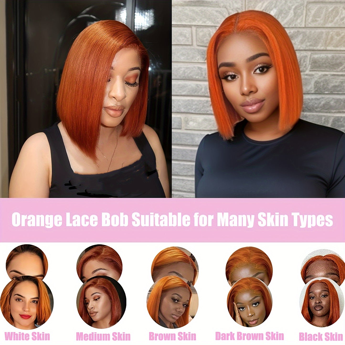 180% 13x4 Human Hair Wig Orange Bob Wig Human Hair 13x4 HD Lace Front Wigs Short Bob Lace Frontal Wigs Pre Plucked With Baby Hair Glueless For Women - Lena & Miles Exquisite Boutique LLC.