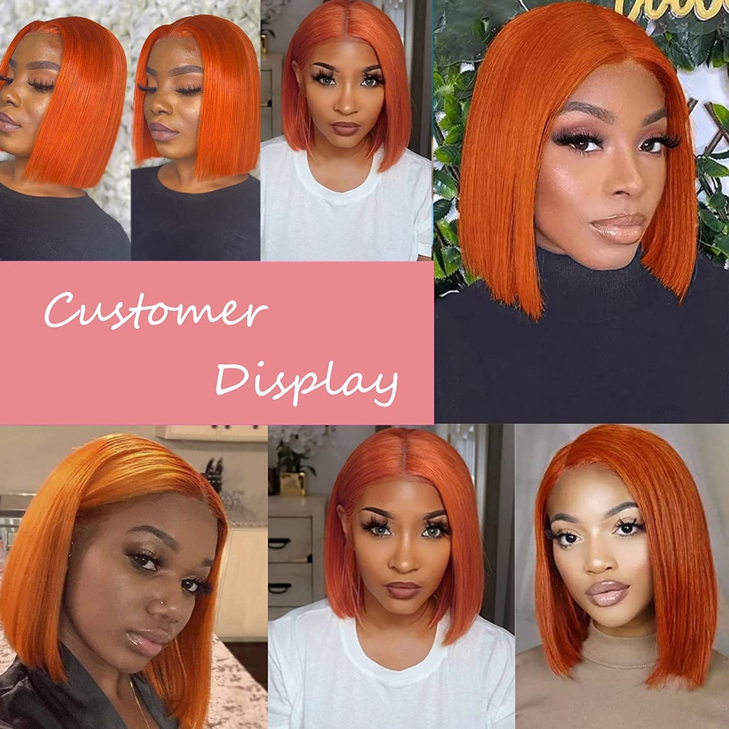 180% 13x4 Human Hair Wig Orange Bob Wig Human Hair 13x4 HD Lace Front Wigs Short Bob Lace Frontal Wigs Pre Plucked With Baby Hair Glueless For Women - Lena & Miles Exquisite Boutique LLC.