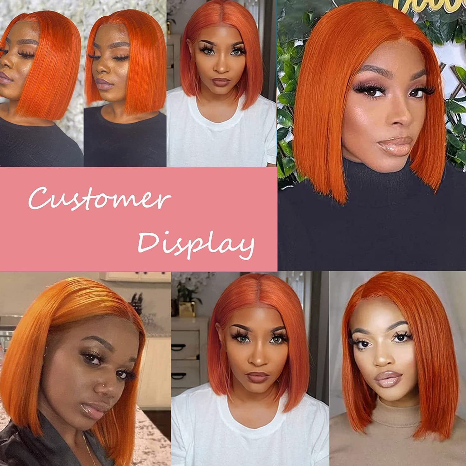 180% 13x4 Human Hair Wig Orange Bob Wig Human Hair 13x4 HD Lace Front Wigs Short Bob Lace Frontal Wigs Pre Plucked With Baby Hair Glueless For Women - Lena & Miles Exquisite Boutique LLC.