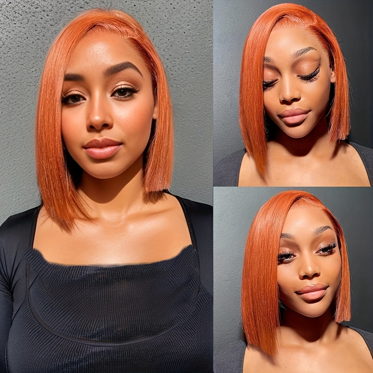 180% 13x4 Human Hair Wig Orange Bob Wig Human Hair 13x4 HD Lace Front Wigs Short Bob Lace Frontal Wigs Pre Plucked With Baby Hair Glueless For Women - Lena & Miles Exquisite Boutique LLC.