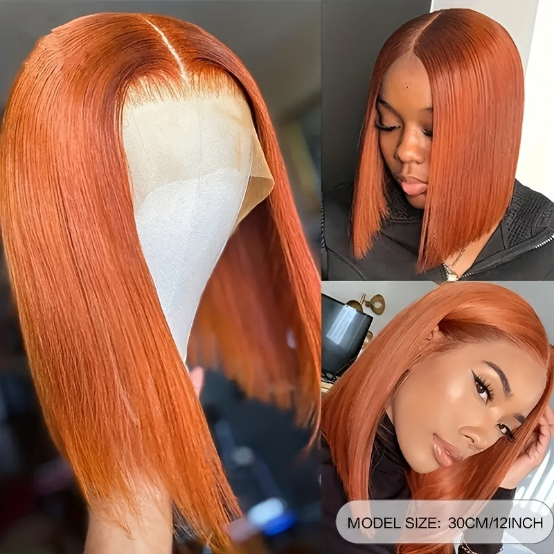 180% 13x4 Human Hair Wig Orange Bob Wig Human Hair 13x4 HD Lace Front Wigs Short Bob Lace Frontal Wigs Pre Plucked With Baby Hair Glueless For Women - Lena & Miles Exquisite Boutique LLC.