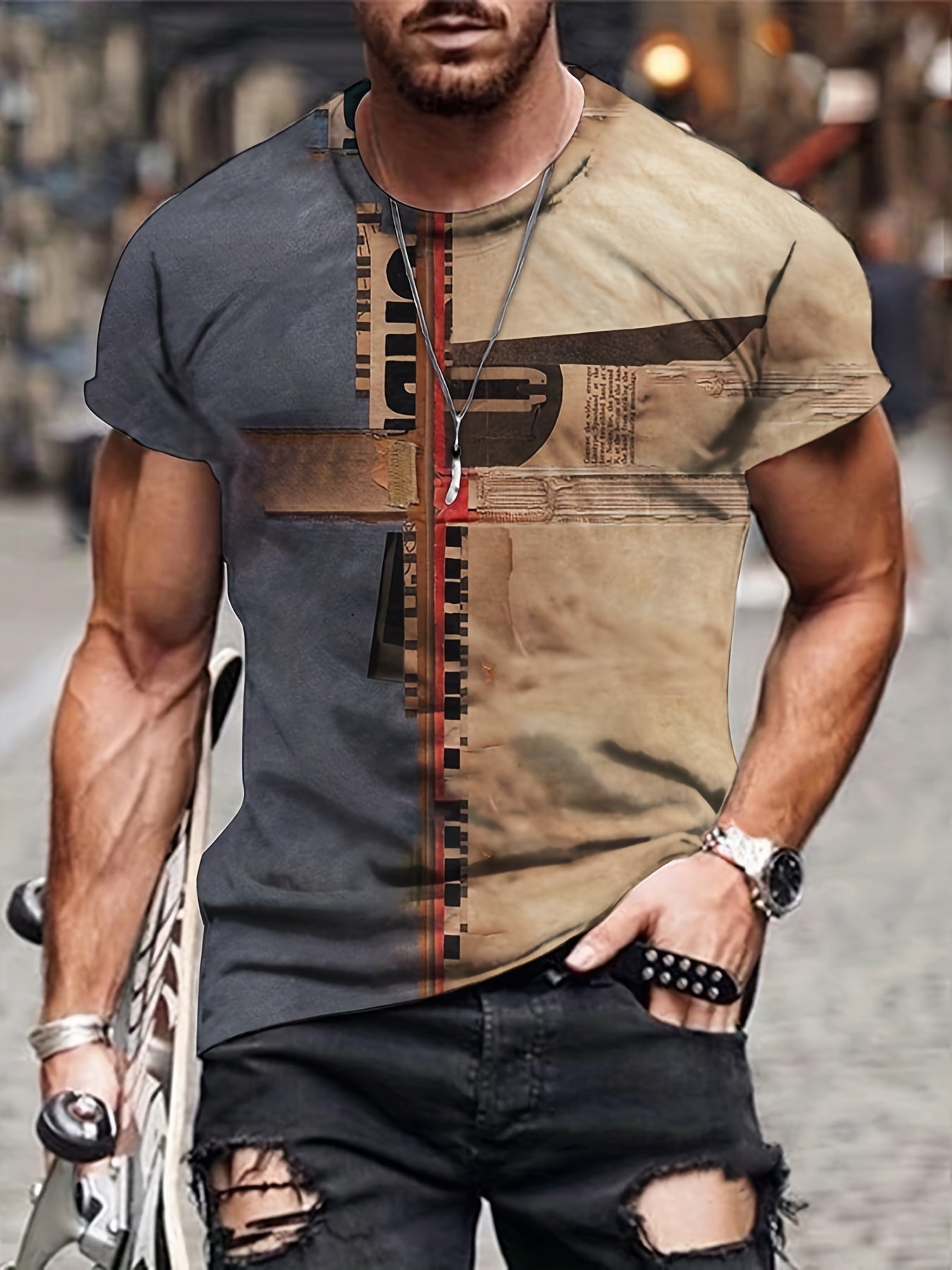 3D Retro Pattern Print, Men's Graphic Design - Lena & Miles Exquisite Boutique LLC.