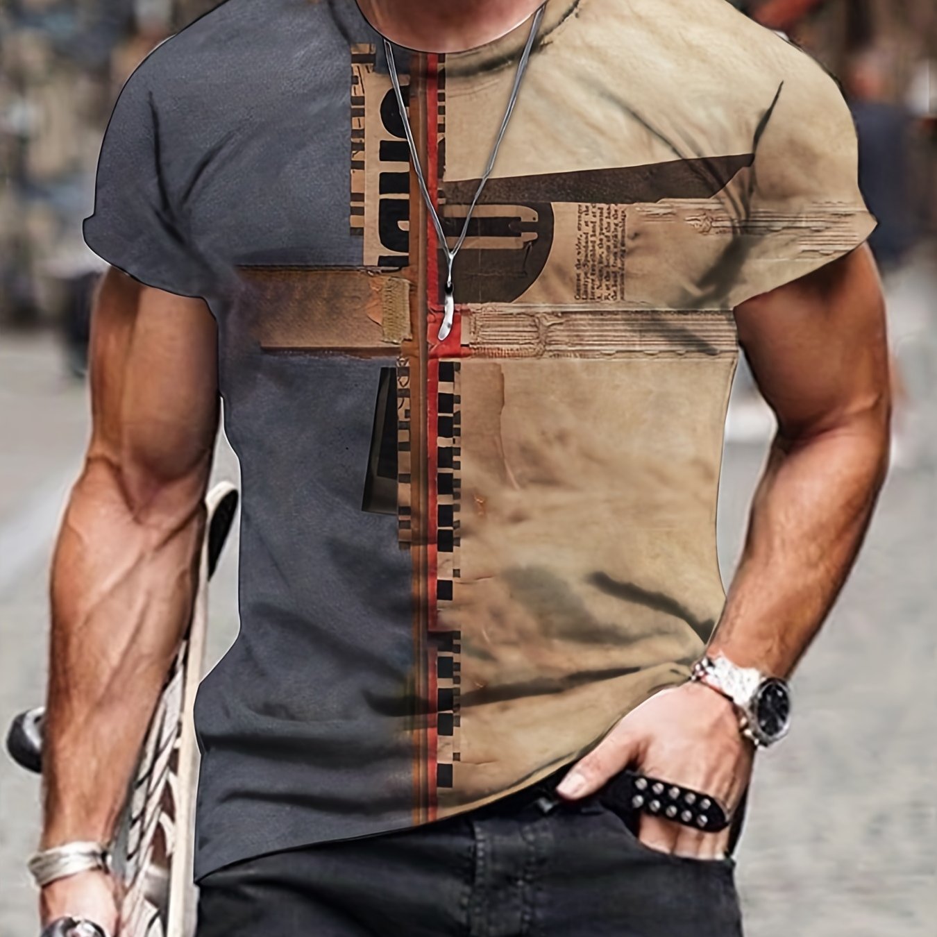 3D Retro Pattern Print, Men's Graphic Design - Lena & Miles Exquisite Boutique LLC.