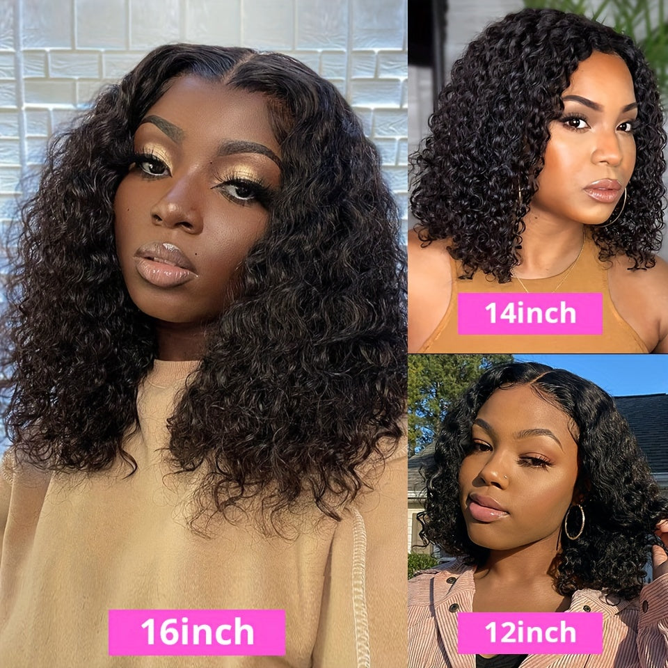 180% Density Water Wave Lace Frontal Short Bob Wig - Lace Wigs for Women with 13x4x1 T Part HD Transparent Lace, Pre Plucked, Natural Color, Middle Part, Water Curly Lace Part - Lena & Miles Exquisite Boutique LLC.