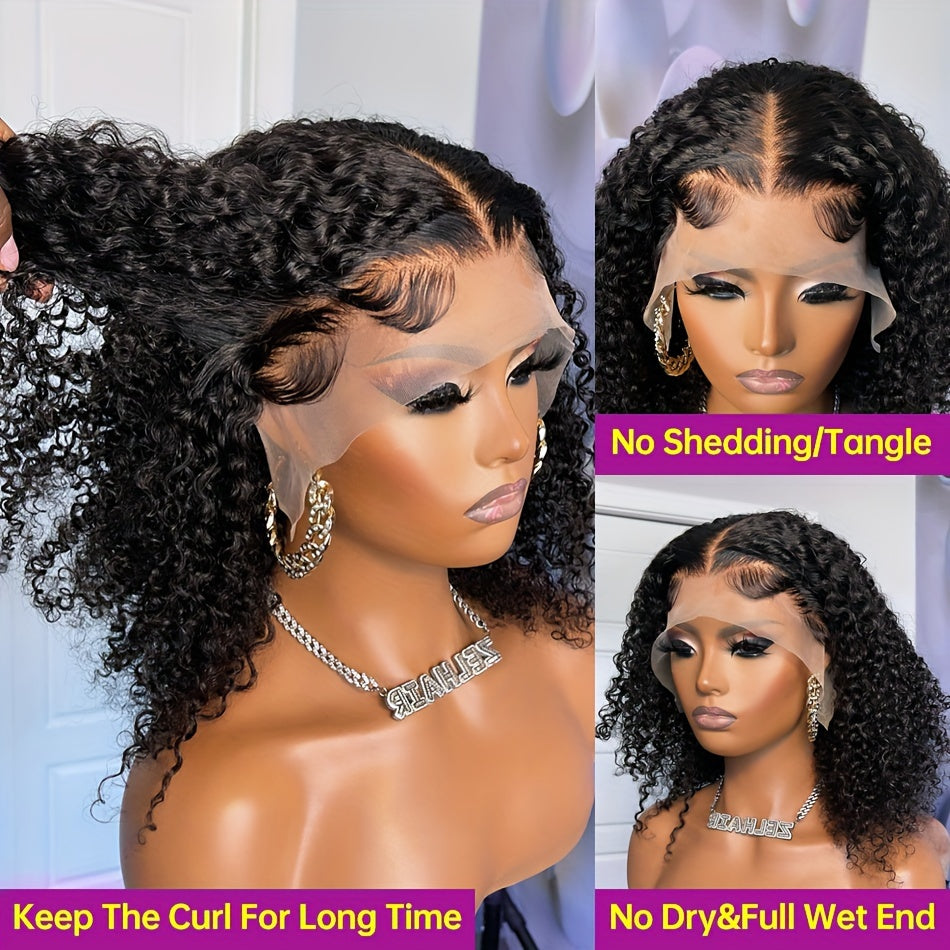 180% Density Water Wave Lace Frontal Short Bob Wig - Lace Wigs for Women with 13x4x1 T Part HD Transparent Lace, Pre Plucked, Natural Color, Middle Part, Water Curly Lace Part - Lena & Miles Exquisite Boutique LLC.