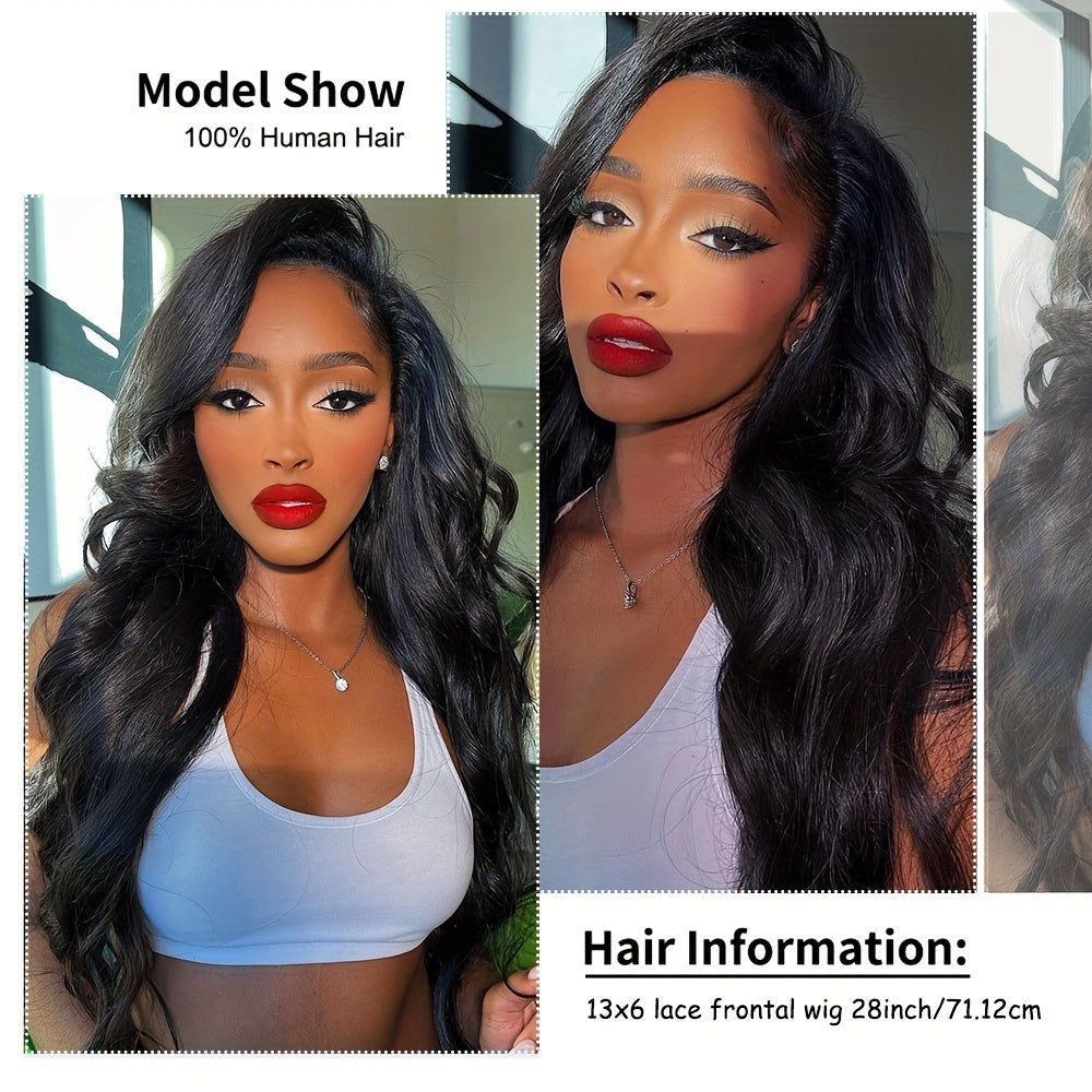 180% Density Human Hair Body Wave Wigs - Ultra-Realistic 13x6 Lace Front - Pre-Plucked, Glueless Design with Baby Hair - HD Transparent Lace Frontal - Luxurious Natural Black Color - Lena & Miles Exquisite Boutique LLC.