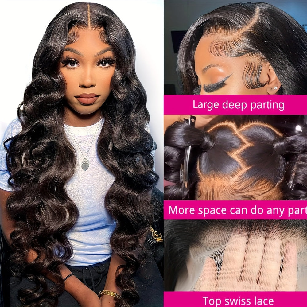 180% Density Human Hair Body Wave Wigs - Ultra-Realistic 13x6 Lace Front - Pre-Plucked, Glueless Design with Baby Hair - HD Transparent Lace Frontal - Luxurious Natural Black Color - Lena & Miles Exquisite Boutique LLC.
